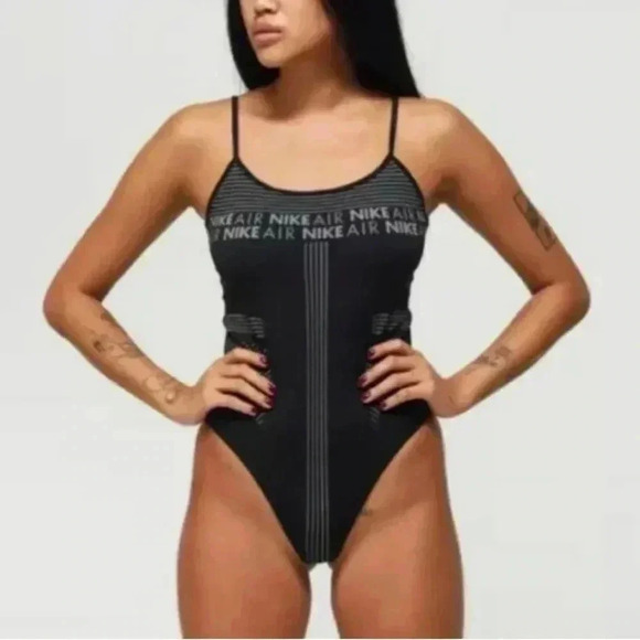 Nike Air Women’s Bodysuit Sleeveless Black Gray Beach Training Thong - Picture 7 of 8